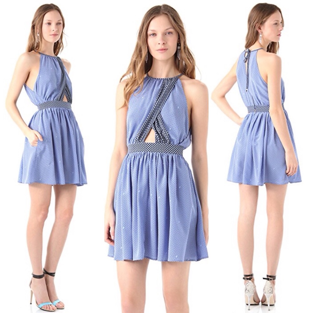 Juicy Couture 100% Silk Geo Gem Halter Dress Sz 2